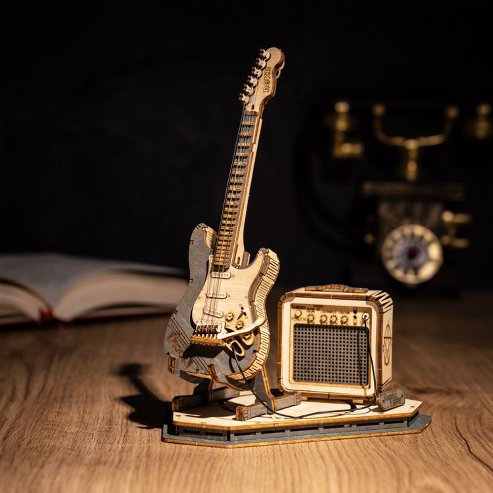 Model Kit Resin - Holzgitarren-Modell 3D-Puzzle DIY-Montage-Bausatz Kreatives Lernspielzeug Geschenk